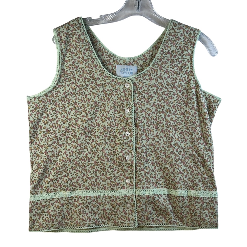 Ashley Taylor Sleepwear Floral Print Button Front Sleeveless Top Medium